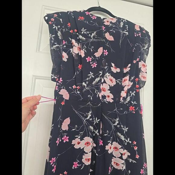 Eliza J High/Low Floral Faux Wrap Maxi Dress V-neckline Lightweight Navy Blue S - Picture 9 of 9